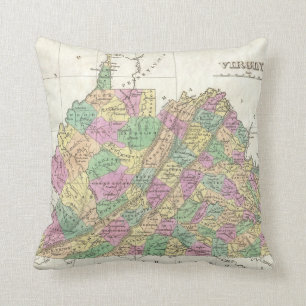 Almofada Mapa do vintage de Virgínia (1827)