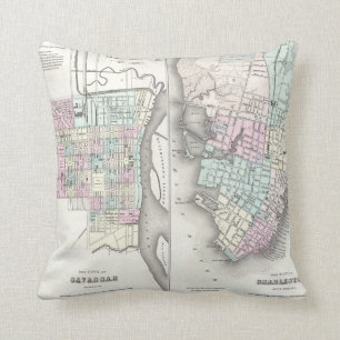 Almofada Mapa do vintage do savana e do Charleston (1855)