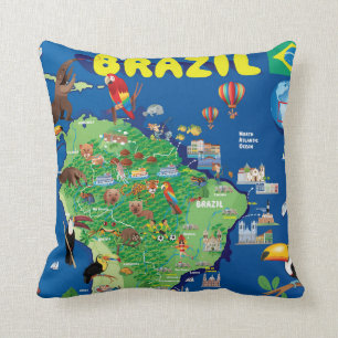 Almofada Mapa dos desenhos animados de Brasil