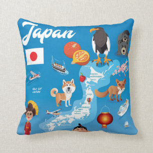 Almofada Mapa dos desenhos animados dos miúdos de Japão