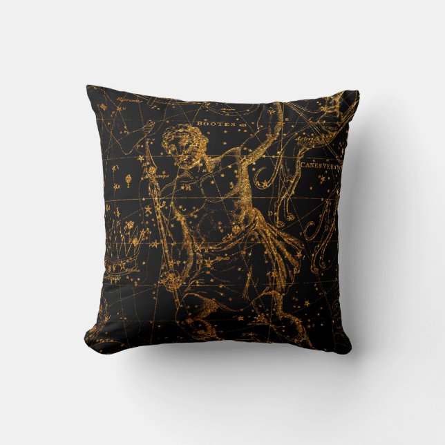 Almofada Mapa Estelar Celestial Astrológico Ouro Hércules (Frente)