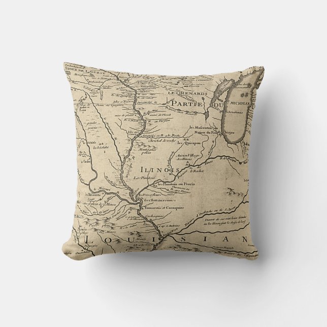 Almofada Mapa histórico de Illinois de 1718 (Frente)