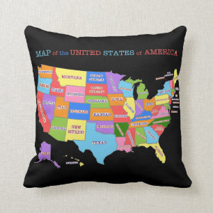 Almofada Mapa Multi-Colorido dos Estados Unidos