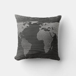 Almofada Mapa mundi preto e branco vintage