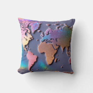 Almofada Mapa Mundial Colorido 3D Brilhante com Glitter