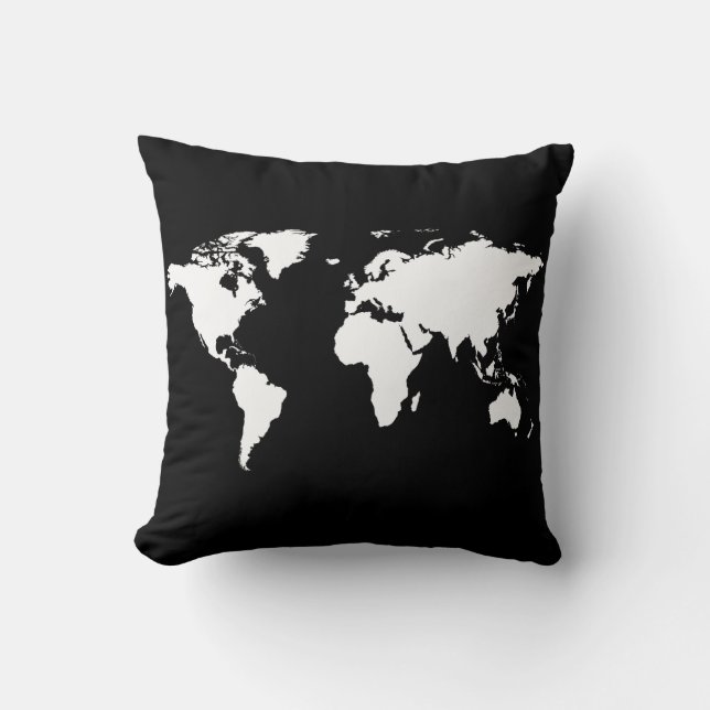 Almofada mapa mundial personalizado preto/branco (Frente)