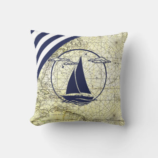 Almofada Mapa náutico antigo/veleiro/silhueta/azul marinho