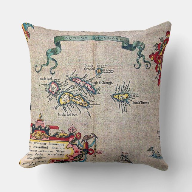 Almofada Mapa velho de Açores - exploração da navigação do (Frente)