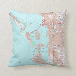 Almofada Mapa Vintage de Sarasota na Flórida (1973)