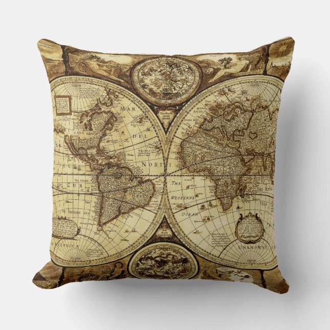 Almofada Mapas antigos do mundo Bonitos (Frente)