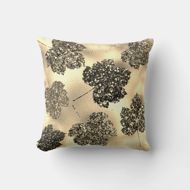 Almofada Mapeando Folhas Tropicais Sepia Dourada Natureza B (Frente)