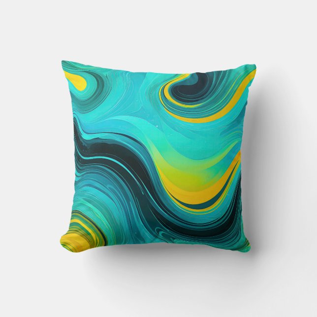 Almofada "Marbella" Blue Yellow Swirings Waves (Frente)
