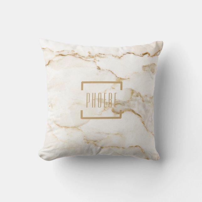 Almofada Marble de Efeito Dourado do Nome Moderno Personali (Frente)