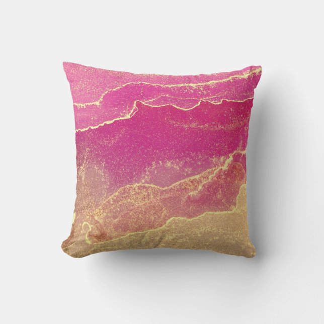 Almofada Marble Elegante rosa e Dourado (Frente)