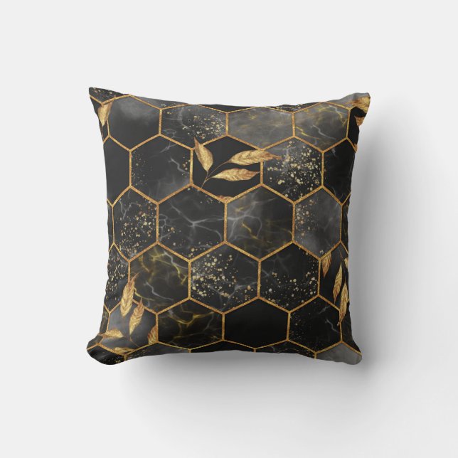 Almofada Marble Hexagon, Ouro Deixa Textura. (Frente)