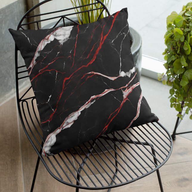 Almofada Marble Vermelho Negro de Tendência Moderna Elegant (Criador carregado)