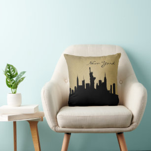 Almofada Marco da skyline de New York do preto & do