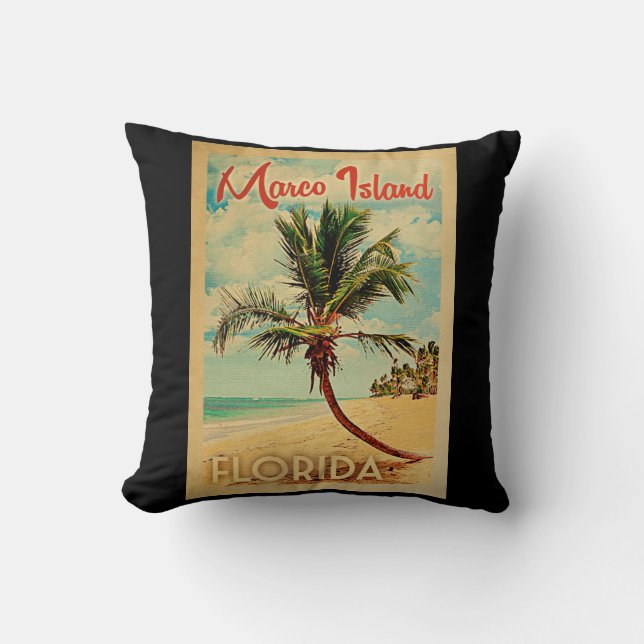 Almofada Marco Island Palm Tree Beach Vintage Trave (Frente)