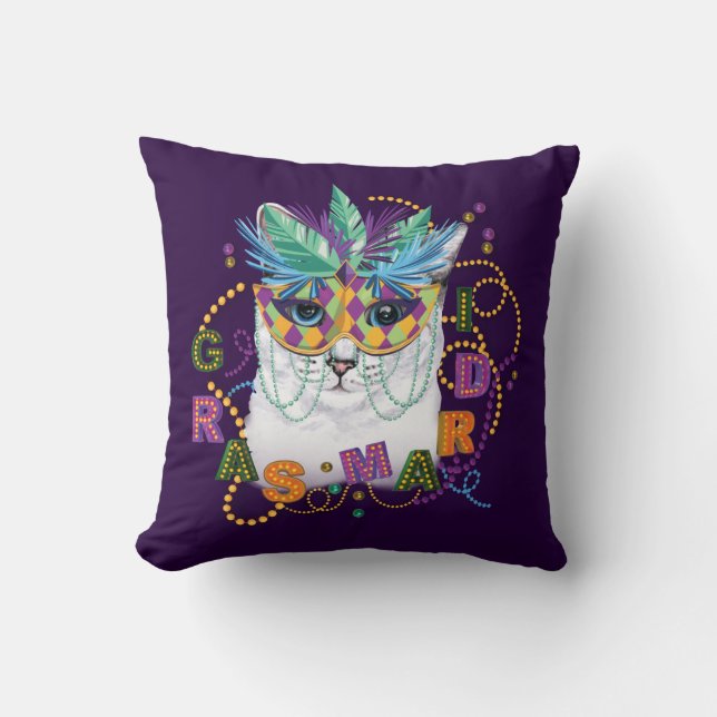 Almofada Mardi Gras Cat, Mardi Gras Engraçado (Frente)