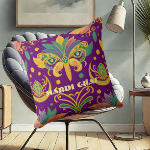 Almofada Mardi Gras Mask Fleur De Lis Purple Green Dourado