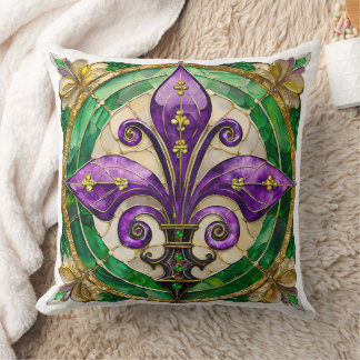 Almofada Mardi Gras StainGlass Fleur de lis