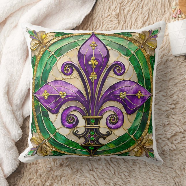 Almofada Mardi Gras StainGlass Fleur de lis (Cobertor)