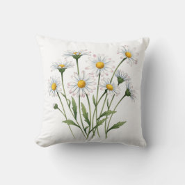 Almofada Margarida Branca Flor de Campo Aquarela Floral