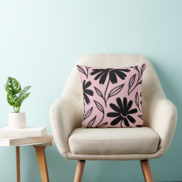 Almofada Margaridas de Tinta Preta Rosa Boho 
