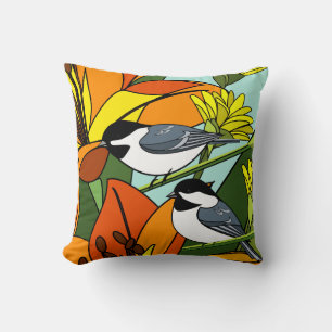 Almofada Margaridas e Chickadees amarelos