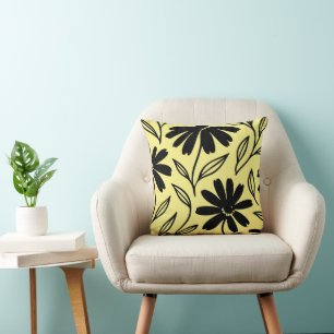 Almofada Margaridas Preto Tinta Amarelo Boho 