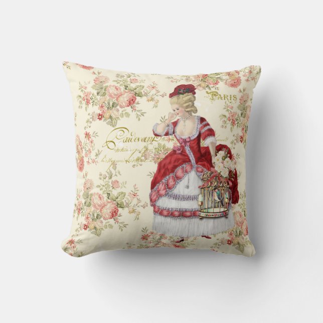 Almofada Marie Antoinette Beige Floral Pillow クッション (Frente)