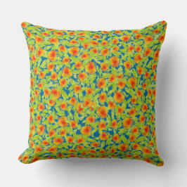 Almofada Marigolds bonito Orange Country sobre Azul e Verde
