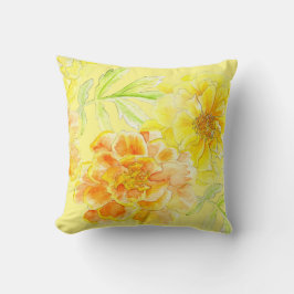 Almofada Marigolds watercolor art travesseiro amarelo flora