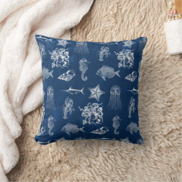 Almofada Marinho Azul Aquarela Oceanos Marinhos