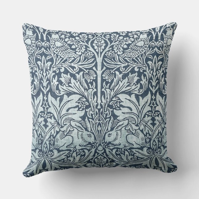 Almofada Marinho Azul Coelho Branco William Morris Travesse (Verso)