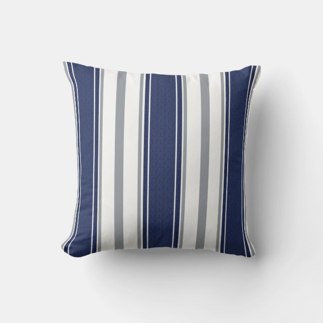 Almofada Marinho Azul Denim Cinza Pálido Padrão de Stripes  (Frente)
