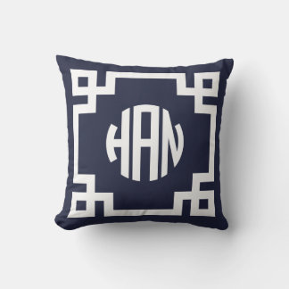 Almofada Marinho Azul e Branco Círculo-Chave Grego Monogram