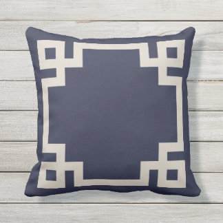 Almofada Marinho Azul e Linen Beige Limite-Chave Grego