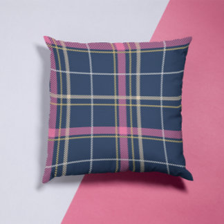 Almofada Marinho Azul Escocesa Xadrez Tartan Rosa Stripe B