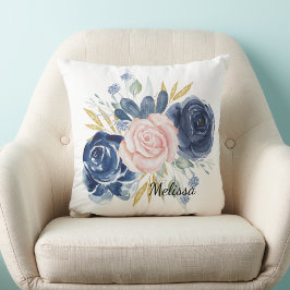 Almofada Marinho azul pincel cor-de-rosa personalização flo