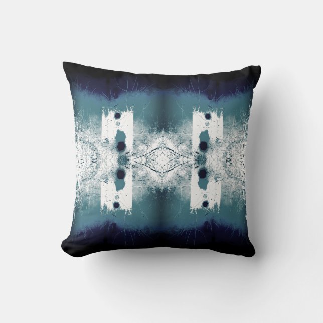 Almofada Marinho Azul-Verde de Slate sobre Motif Branco-Med (Frente)