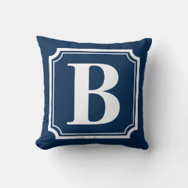 Almofada Marinho Azul Vintage Borda Monograma Travesseiro