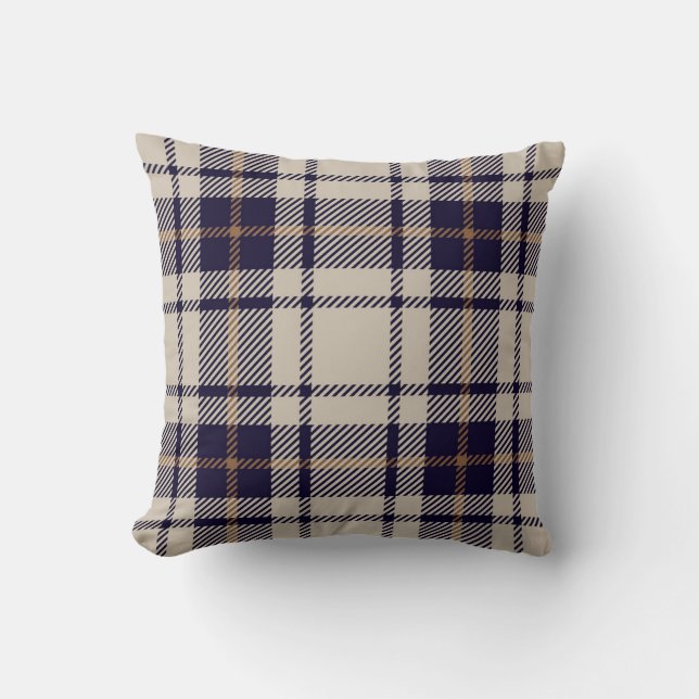 Almofada Marinho Blue Beige Scottish Tartan Xadrez Standard (Frente)