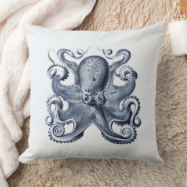 Almofada Marinho Blue Octopus ilustrado por Ernst Haeckel (Cobertor)
