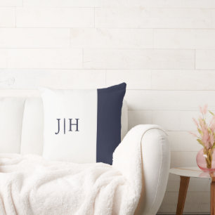 Almofada Marinho clássico monograma/faixa branca larga
