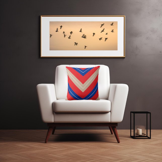 Almofada Marinho de bege vermelho Cevron inspirado na Vinta (Criador carregado)