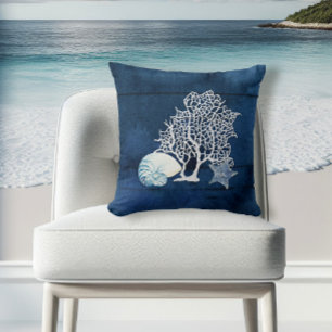 Almofada Marinho de Coral Nautilus Starfish Seashell Beach 