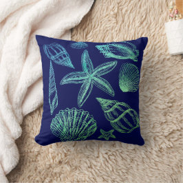 Almofada Marinho de Seashell Moderno Aqua White Ombre Beach
