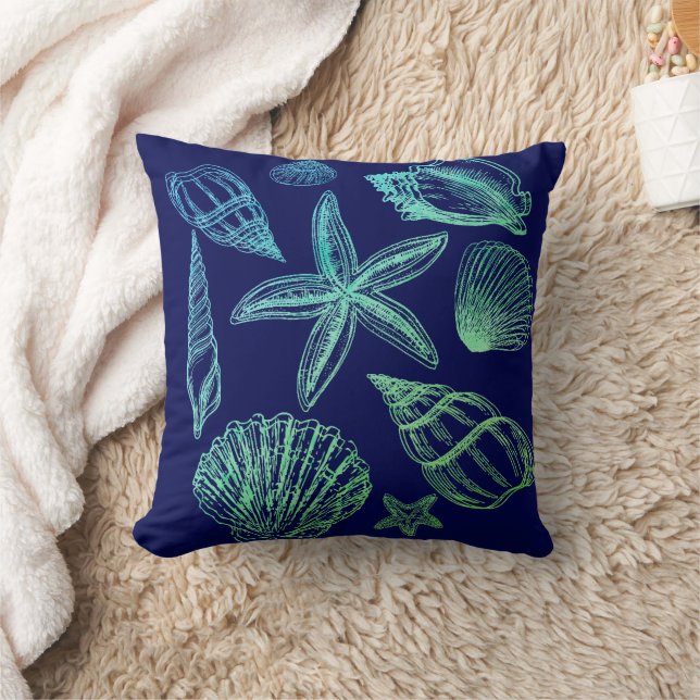 Almofada Marinho de Seashell Moderno Aqua White Ombre Beach (Cobertor)