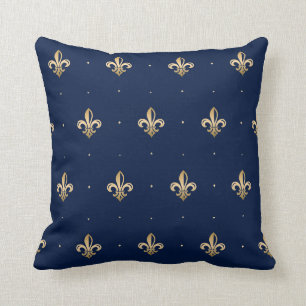 Almofada Marinho Dourado Luxuoso Fleur de Lis
